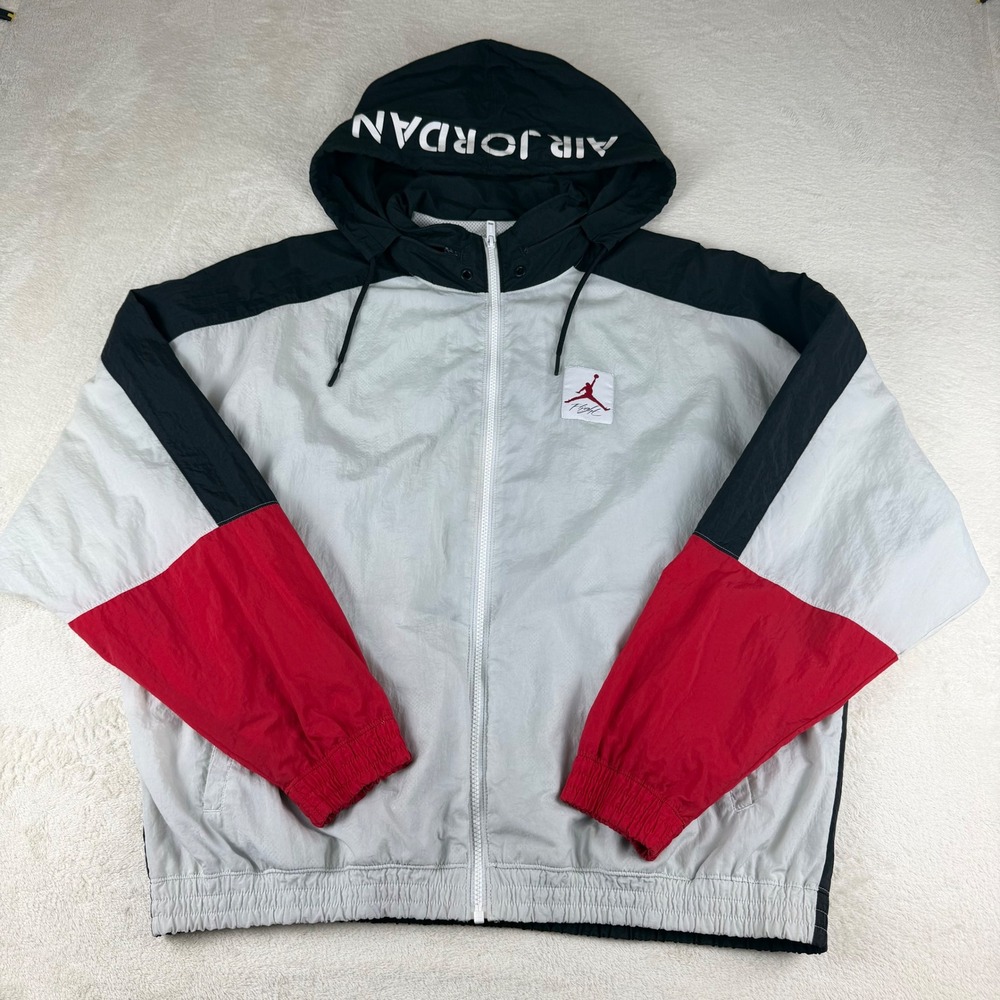 Vintage Nike Air Jordan Legacy‎ Flight  Windbreaker Full Zip Nylon Hood Jacket L